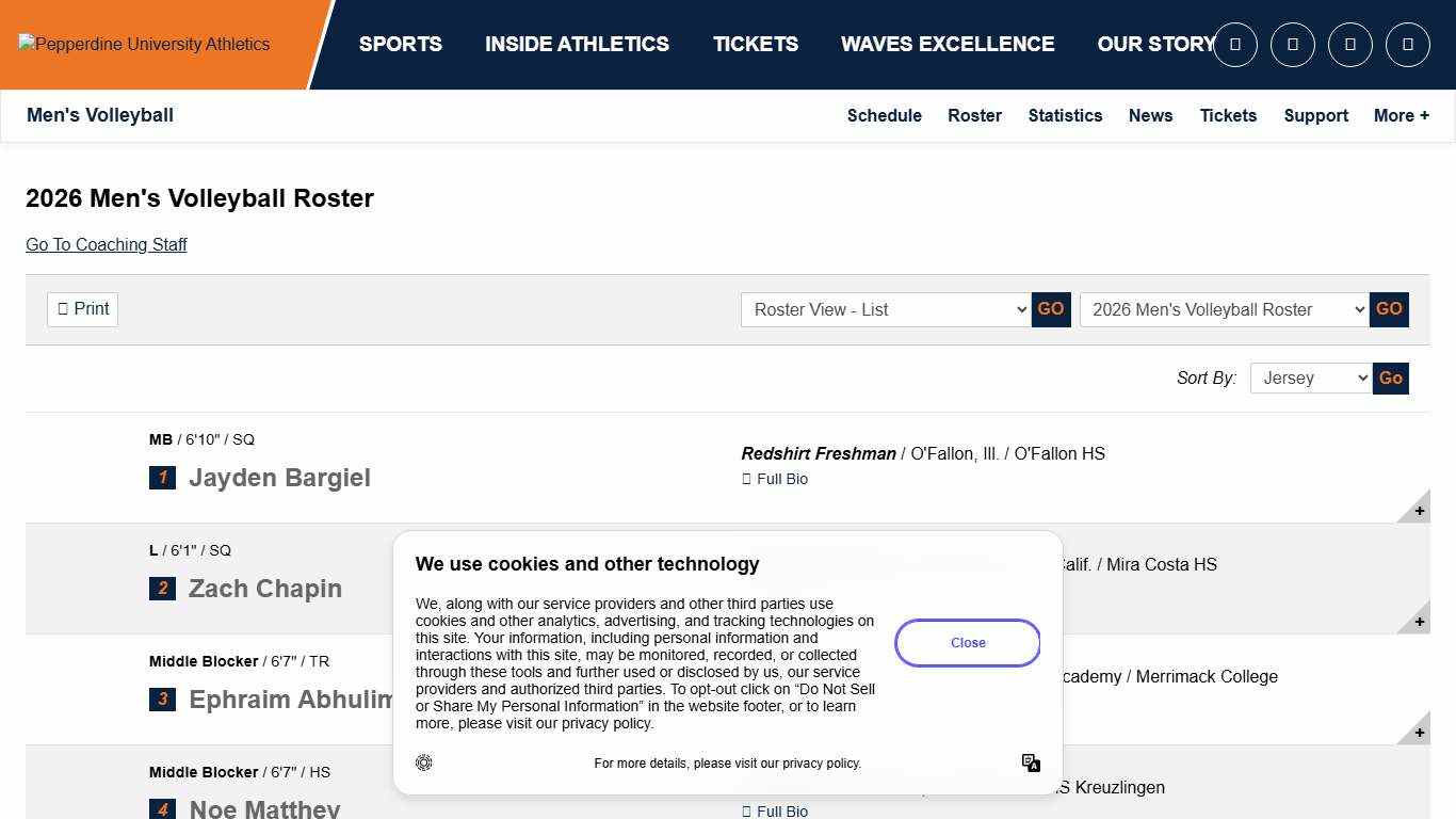 2026 Men's Volleyball Roster - Pepperdine University Athletics